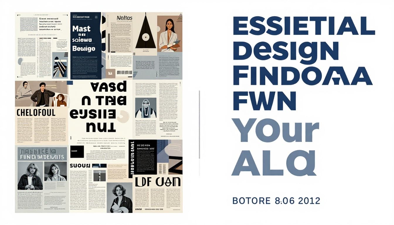 Split composition with a cluttered messy poster on the left and a clean redesigned poster on the right, illustrating design fundamentals improvement in modern style with neutral colors.