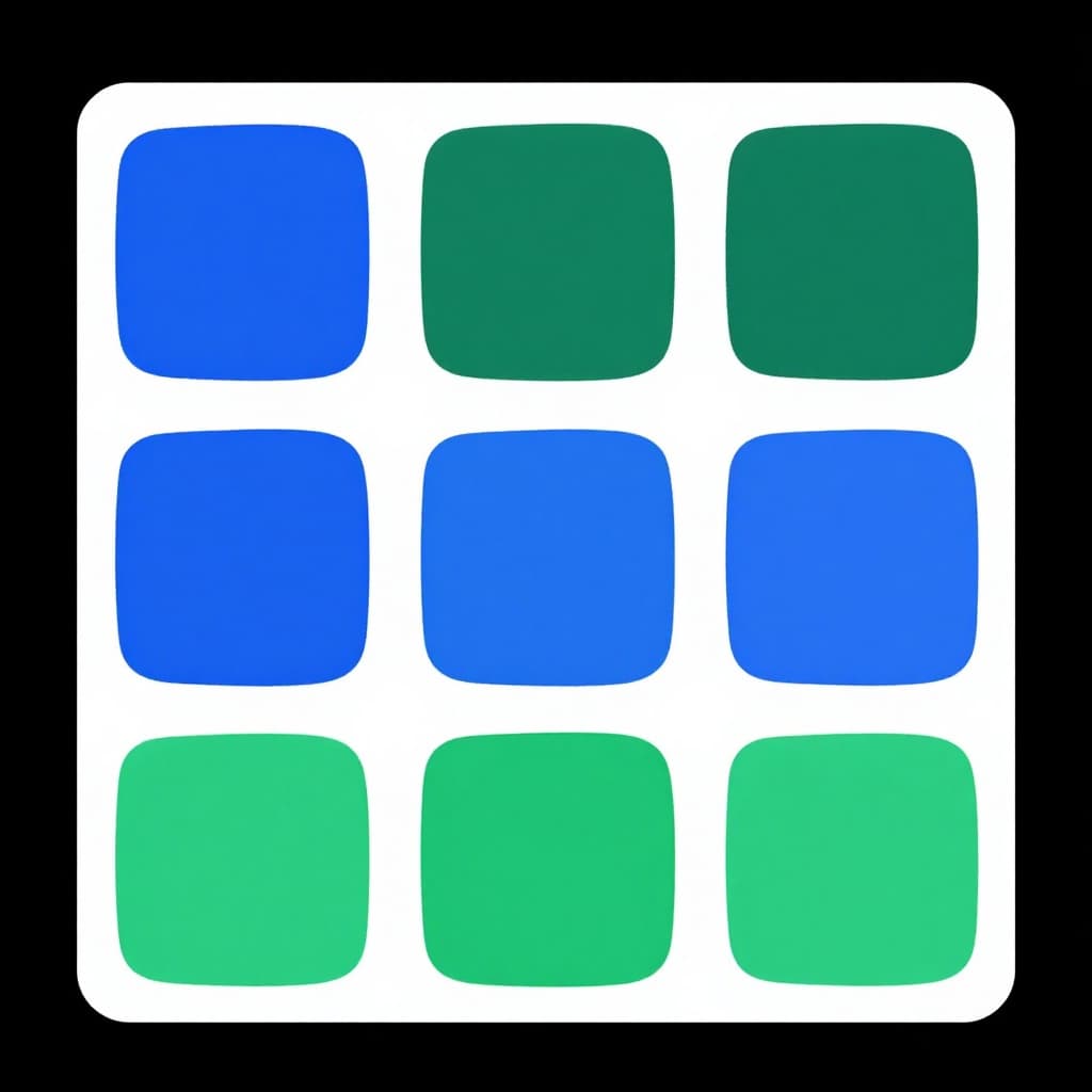 Modern illustration of a simple mood board on a table with a color palette board featuring high-contrast swatches in blue, green, and neutral tones for logo design. Top view with clean shapes, controlled vibrant minimal palette, strong composition, no text or people.